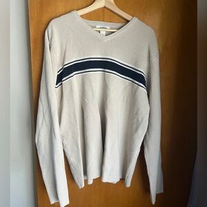 Vintage 90s Old Navy Beige Striped V-Neck Sweater XL